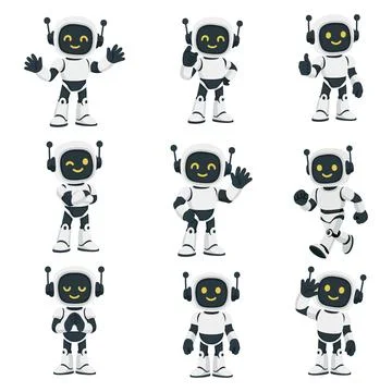 Robot Character Pose Design Set Stock Illustration