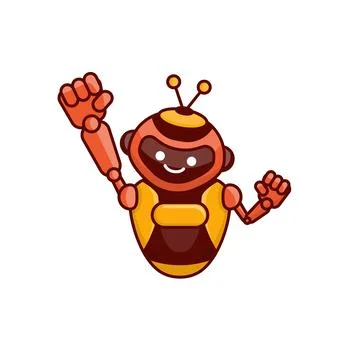Robot character pose illustration. Happy robot jumping and cheering design Stock-Illustration