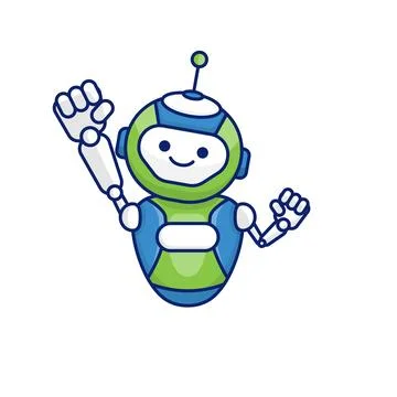 Robot character pose illustration. Happy robot jumping and cheering design Stock Illustration