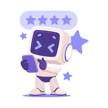 Robot Character Rate and Give Feedback as Smart Android Assistant Machine Vector Stock Illustration