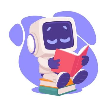 Robot Character Reading Book as Smart Android Assistant Machine Vector Stock Illustration