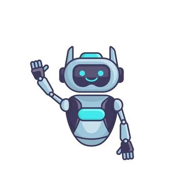 Robot character say Hi Hello vector illustration. Cute robot cartoon illust.. Stock Illustration