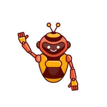 Robot character say Hi Hello vector illustration. Cute robot cartoon illust.. Stock Illustration