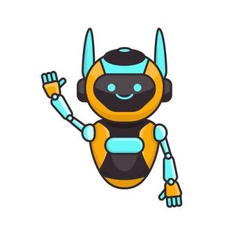 Robot character say Hi Hello vector illustration. Cute robot cartoon illust.. Stock Illustration