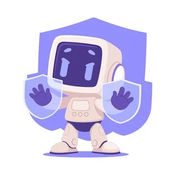 Robot Character with Shield as Smart Android Assistant Machine Vector Stock Illustration