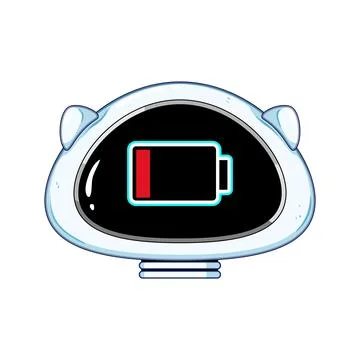 Robot character showing low battery power notification Stock Illustration