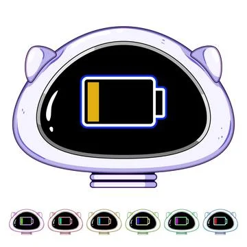 Robot character showing low battery power notification Stock Illustration