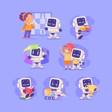 Robot Character as Smart Android Assistant Machine Vector Illustration Set Stock Illustration