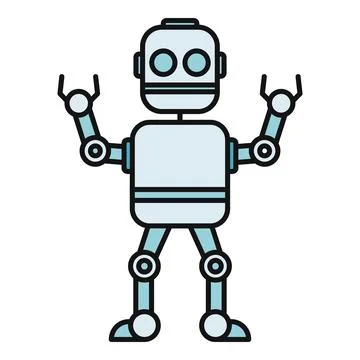 Robot character standing with arms raised icon Stock Illustration