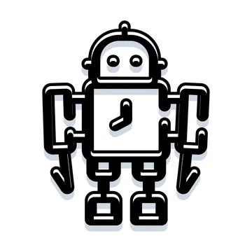 Robot character standing in black and white style Stock Illustration