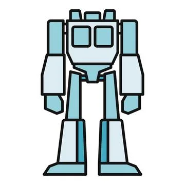 Robot character standing facing front with blue colors and black outlines Stock Illustration