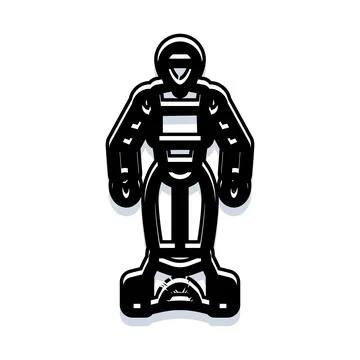 Robot character standing in simple flat line art style Stock Illustration