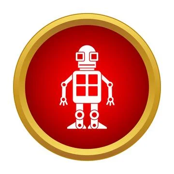 Robot character standing in a vibrant red circular frame Stock Illustration