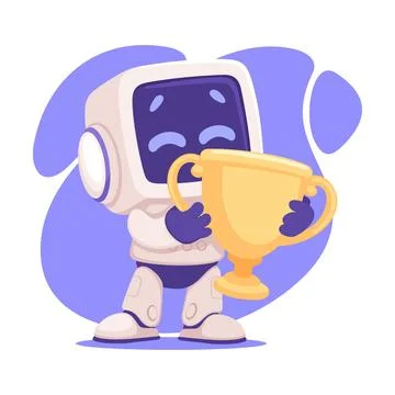 Robot Character Winner Hold Goblet as Smart Android Assistant Machine Vector Stockillustratie
