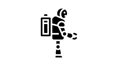 Robot a charging battery glyph icon animation Stock Footage 326140039