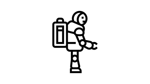 Robot a charging battery line icon animation Stock Footage 326121712