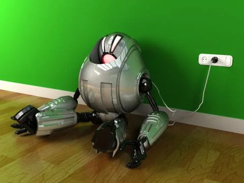 Robot charging himself to refill energy Stock Illustration
