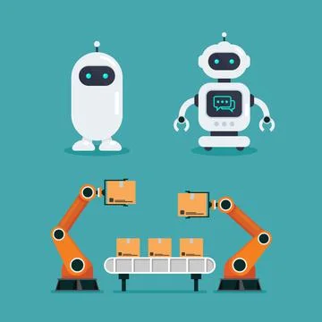 Robot Chatbot and Heavy automation robot machine Stock Illustration