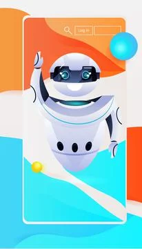Robot chatbot assistant on smartphone screen online communication artificial Stock Illustration