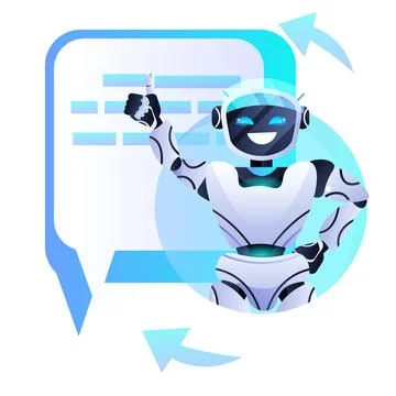 Robot chatbot assistant with speech bubble online communication artificial 스톡 일러스트