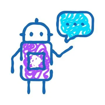 Robot chatbot communicating artificial intelligence doodle icon Illustration