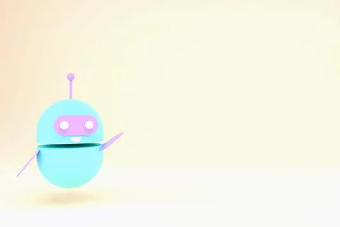 Robot chatbot with copy space 3d. Cute AI bot helper mascot character cartoon Stock Illustration