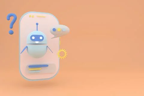 Robot chatbot with copy space 3d. Cute AI bot helper mascot character cartoon Stock Illustration