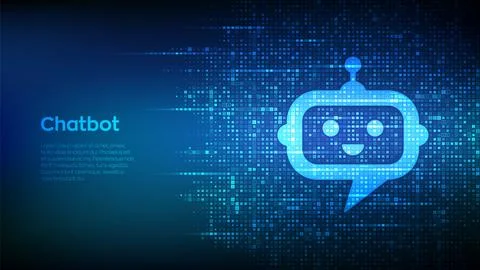 Robot chatbot head icon sign made with binary code. Chatbot assistant applica Stock Illustration