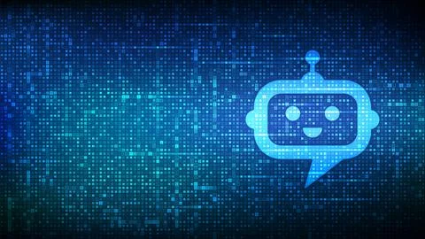 Robot chatbot head icon sign made with binary code. Chatbot assistant applica 스톡 일러스트