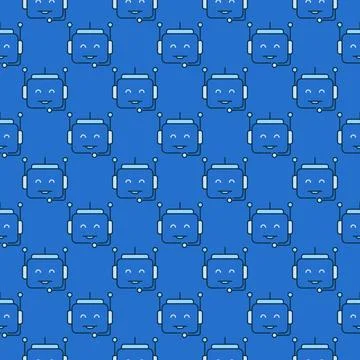 Robot Chatbot Head vector colored seamless pattern Stock Illustration