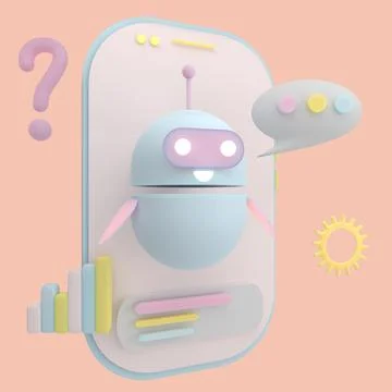 Robot chatbot icon 3d. Cute AI bot helper mascot character cartoon symbol bus Stock Illustration