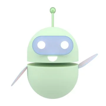 Robot chatbot icon 3d. Cute AI bot helper mascot character cartoon symbol bus Stock Illustration