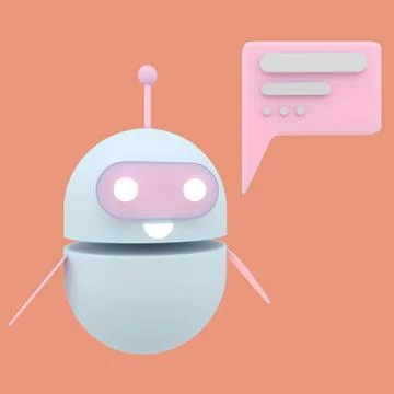 Robot chatbot icon 3d. Cute AI bot helper mascot character cartoon symbol bus Stock Illustration