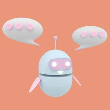 Robot chatbot icon 3d. Cute AI bot helper mascot character cartoon symbol bus Stock Illustration