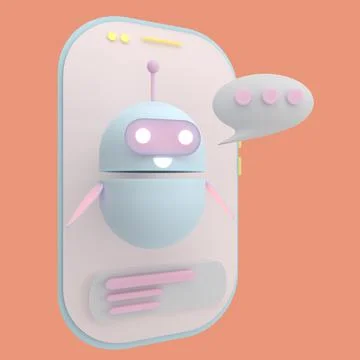 Robot chatbot icon 3d. Cute AI bot helper mascot character cartoon symbol bus Stock Illustration
