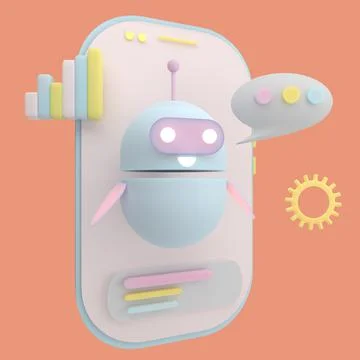 Robot chatbot icon 3d. Cute AI bot helper mascot character cartoon symbol bus Stock Illustration
