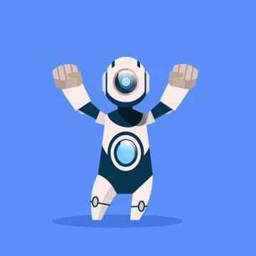 Robot Cheerful And Friendly Isolated On Blue Background Concept Modern Stockillustratie