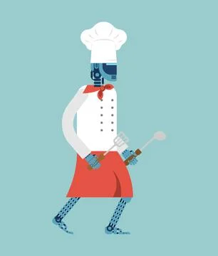 Robot Chef. Concept of Artificial Intelligence and Machines Will Replace Hu.. Stock Illustration