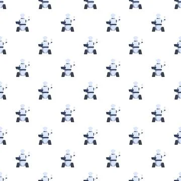 Robot chef cooking restaurant automation seamless pattern Stock Illustration