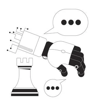 Robot chess strategy communication 2D line objects set Stock Illustration