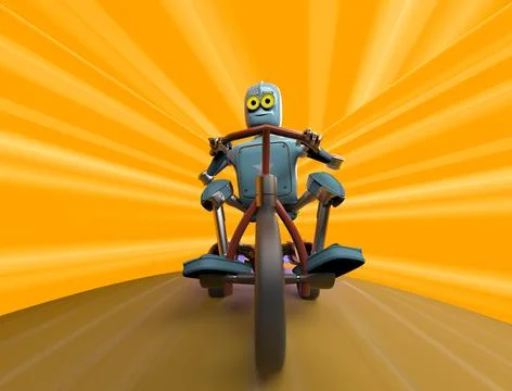 Robot on children's bike with Jet engine turbine, speed fast concept, 3d re.. Stock Illustration