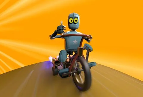 Robot on children's bike with Jet engine turbine, speed fast concept, 3d re.. Stock Illustration