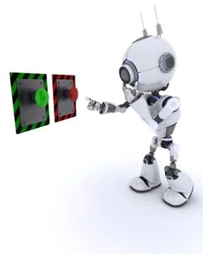 Robot choosing which button to push Stock Illustration