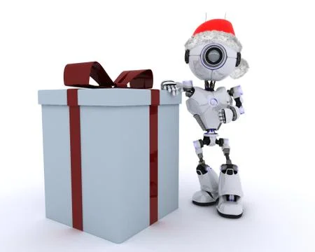Robot with christmas gift Stock Illustration