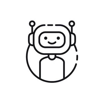 Robot in circle vector line icon Stock Illustration
