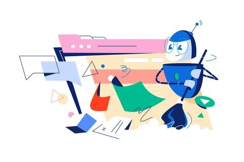 Robot clean littered web page 스톡 일러스트