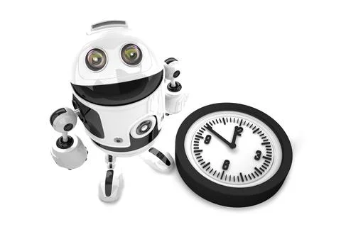 Robot with clock. 3D illustration. Isolated Stock Illustration