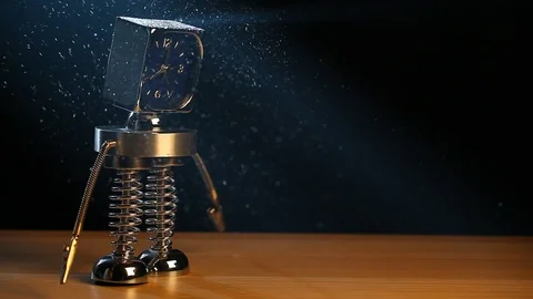 Robot clock face dark background Stock Footage 94175569