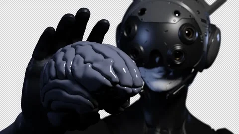 Robot close-up, the robot examines the human brain levitating in space Stock Footage 271622279