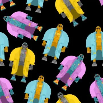 Robot in Coat pattern seamless. Cyborg topcoat background. Fashion robot Vect Illustrazione stock